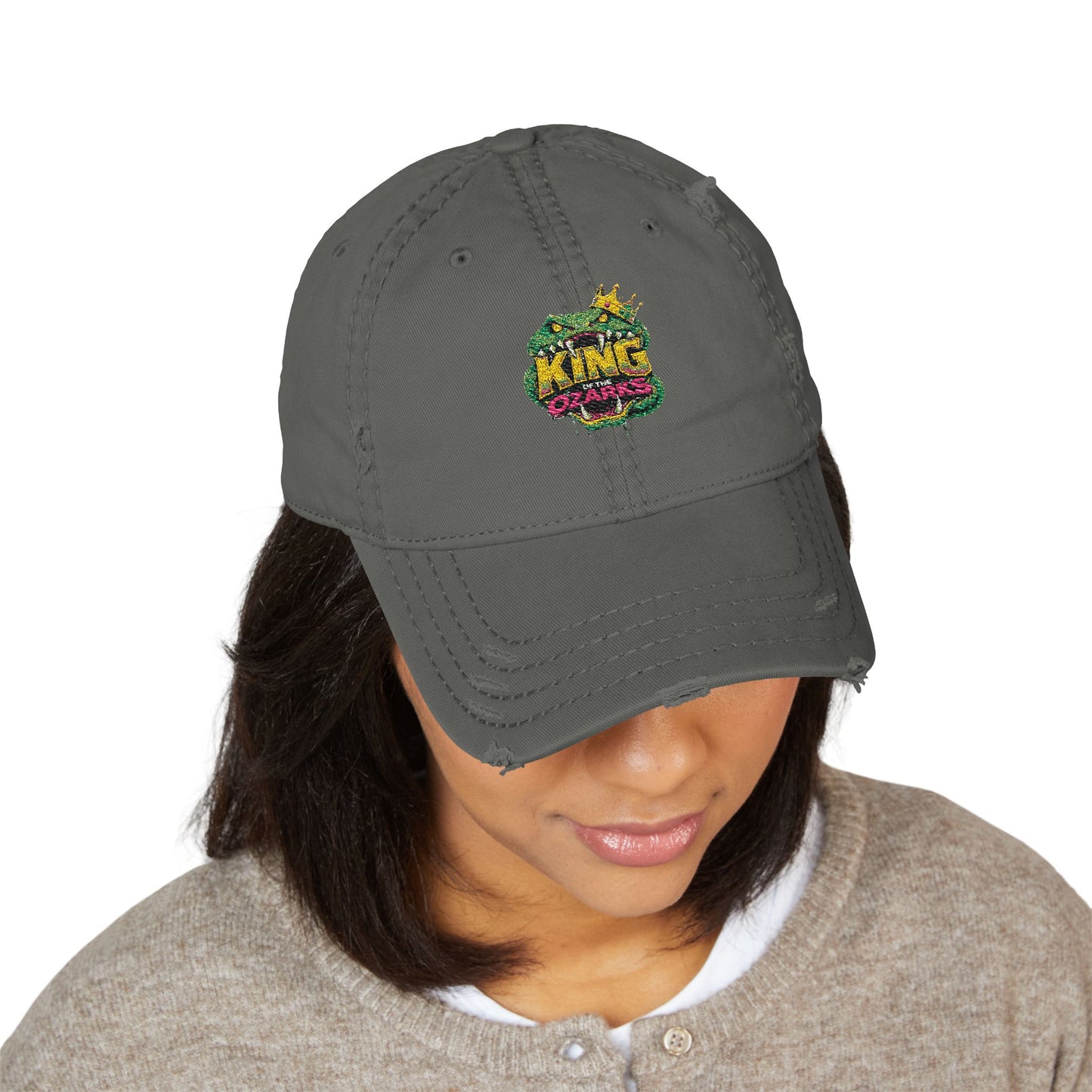 KING OF THE OZARKS Logo Distressed Embroidered Dad Hat — Colorful Floral Logo Cap