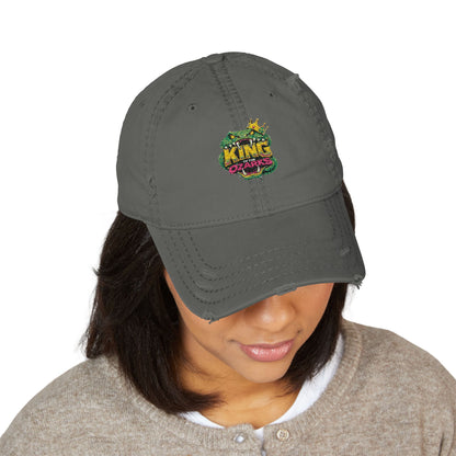 KING OF THE OZARKS Logo Distressed Embroidered Dad Hat — Colorful Floral Logo Cap
