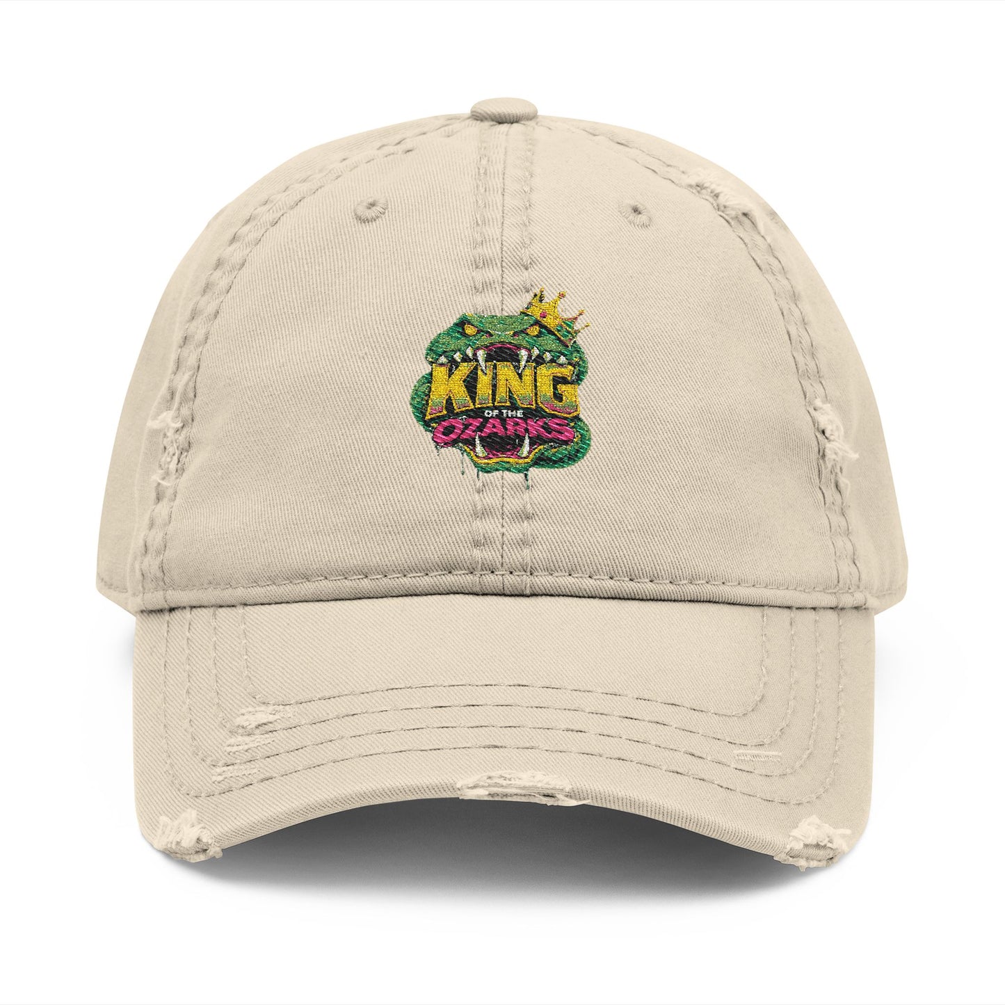 KING OF THE OZARKS Logo Distressed Embroidered Dad Hat — Colorful Floral Logo Cap