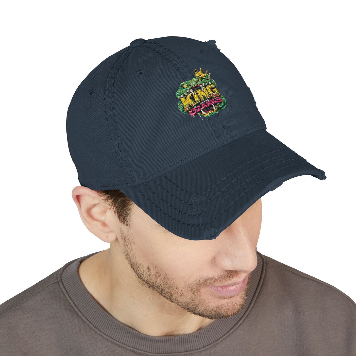 KING OF THE OZARKS Logo Distressed Embroidered Dad Hat — Colorful Floral Logo Cap