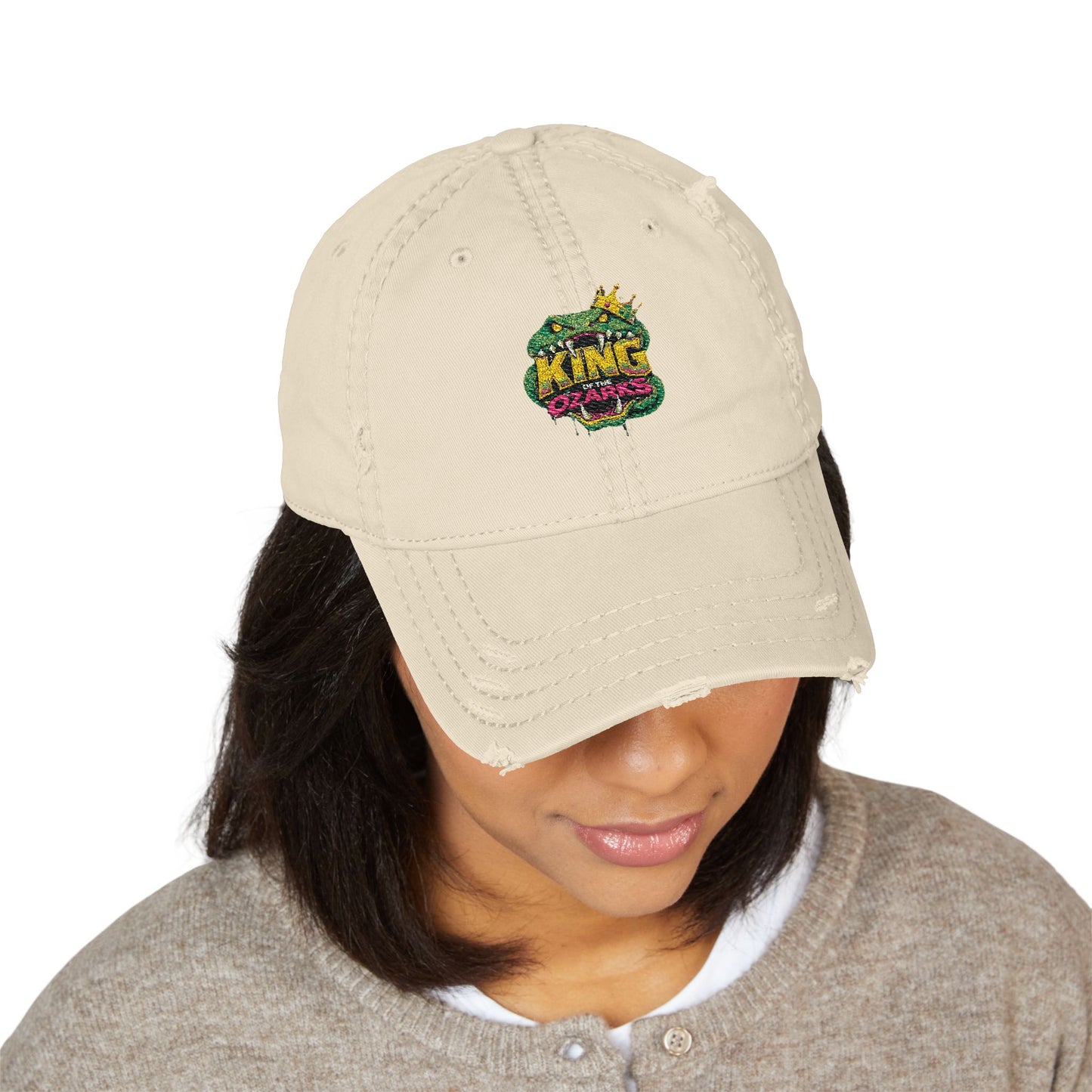 KING OF THE OZARKS Logo Distressed Embroidered Dad Hat — Colorful Floral Logo Cap