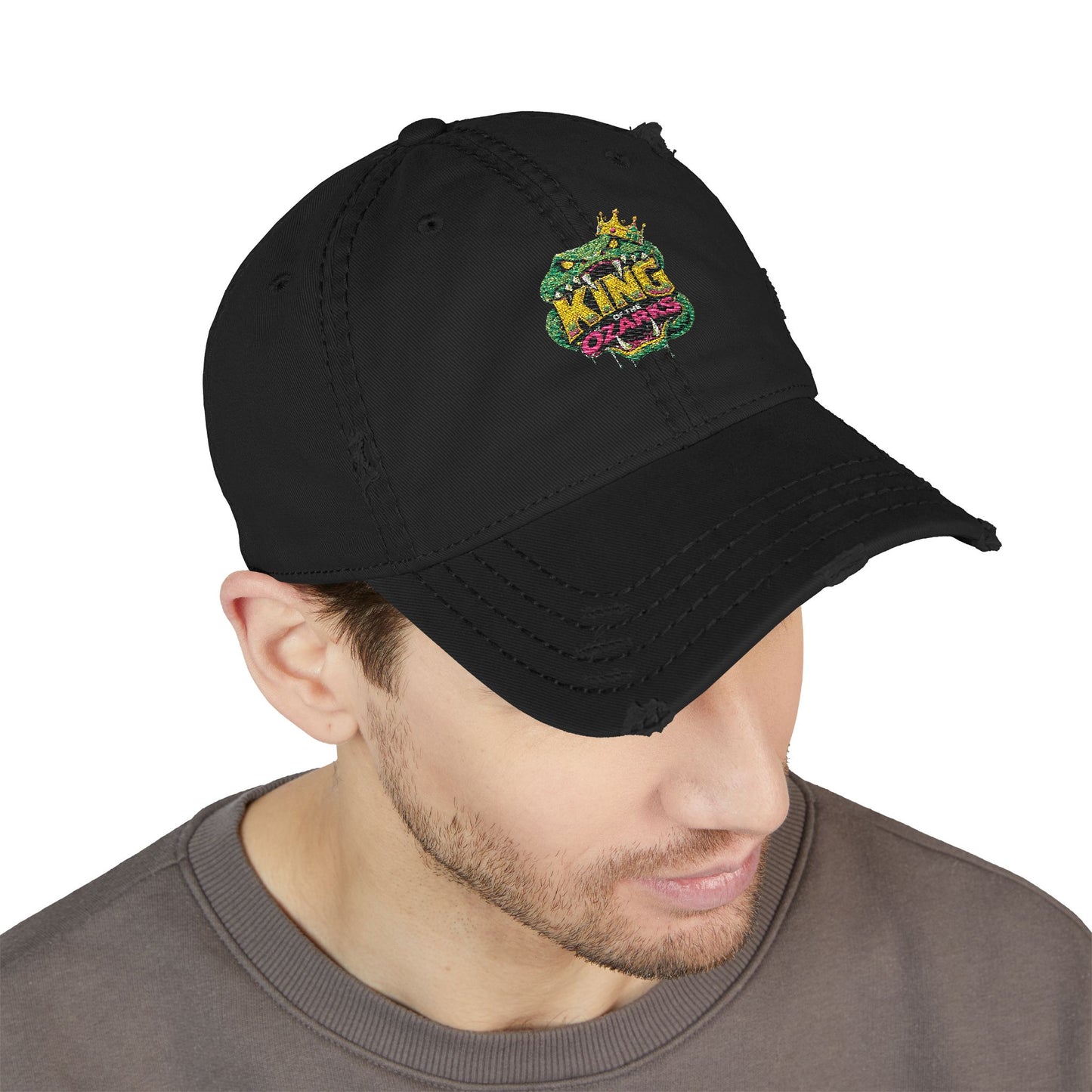 KING OF THE OZARKS Logo Distressed Embroidered Dad Hat — Colorful Floral Logo Cap