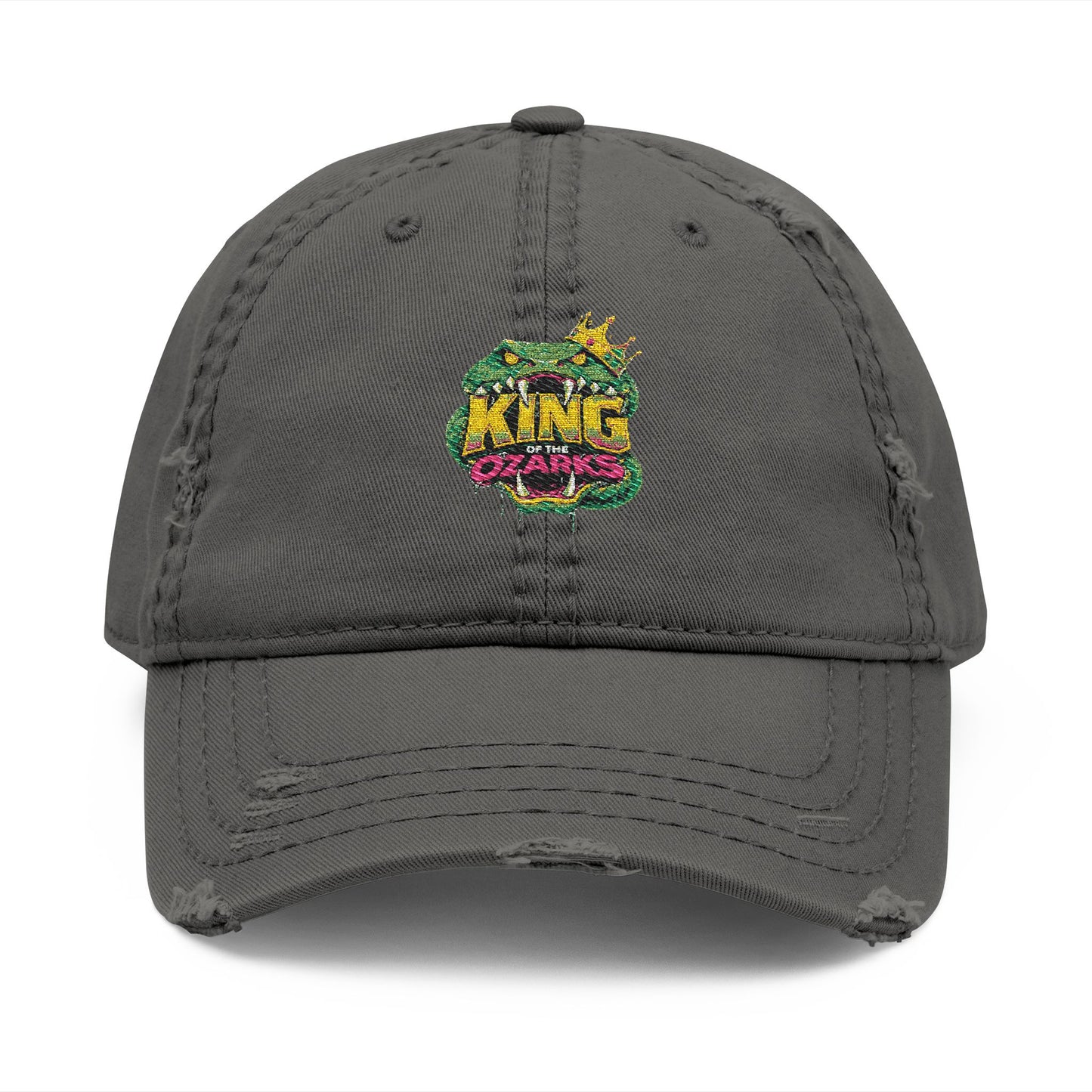 KING OF THE OZARKS Logo Distressed Embroidered Dad Hat — Colorful Floral Logo Cap