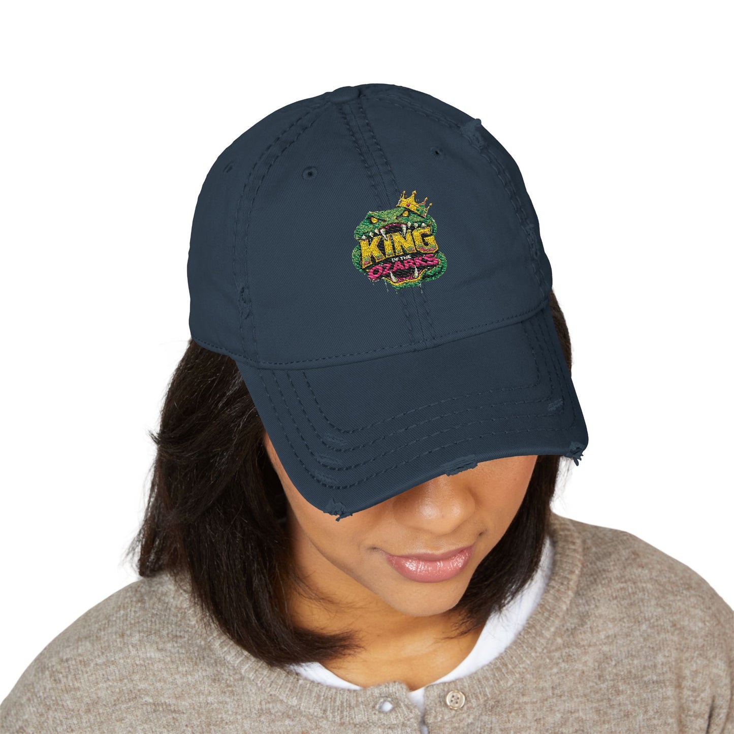 KING OF THE OZARKS Logo Distressed Embroidered Dad Hat — Colorful Floral Logo Cap