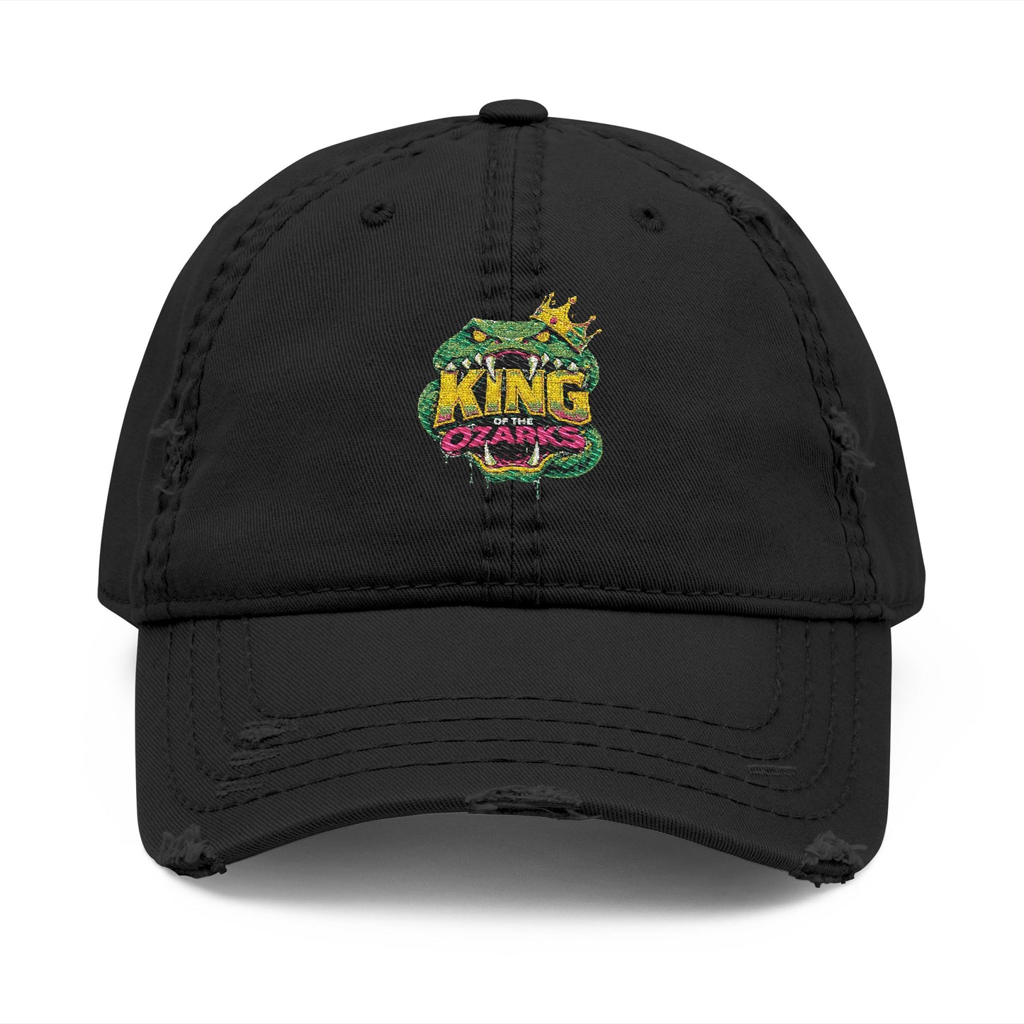 KING OF THE OZARKS Logo Distressed Embroidered Dad Hat — Colorful Floral Logo Cap