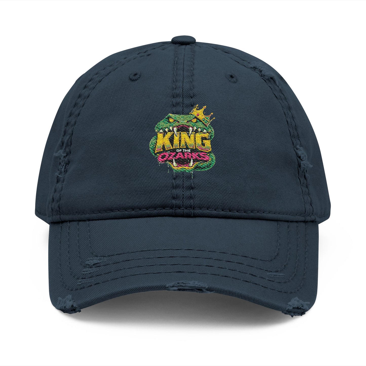 KING OF THE OZARKS Logo Distressed Embroidered Dad Hat — Colorful Floral Logo Cap